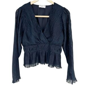 Boutique Navy Blue Wrapover Surplice Blouse